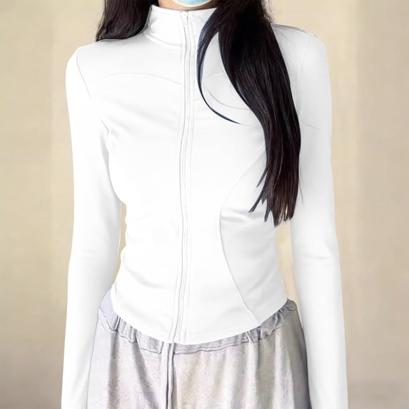 Tsesme Women's Sun Protection Jacket Full Zip Long Sleeve Thin Sports Sun Jacket Summer Lightweight Quick Dry Rash Guard,White,L