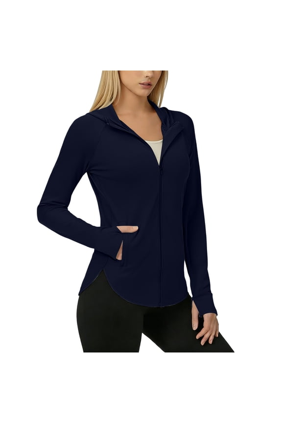 Women's Sun Protection Jacket Hoodie Zip Front Long Sleeve Sun Shirt UV Protection Outdoor Running Sport Jacket,Navy XXL