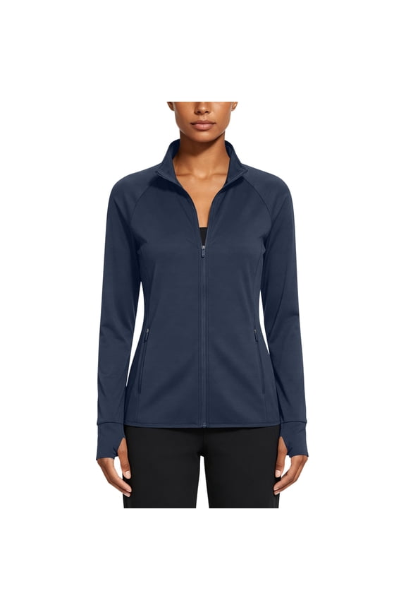 Women’s Sun Protection Jacket with Zip Pockets Summer Lightweight Full Zip Long Sleeve Rash Guard with Thumb Holes ,Dark Blue M