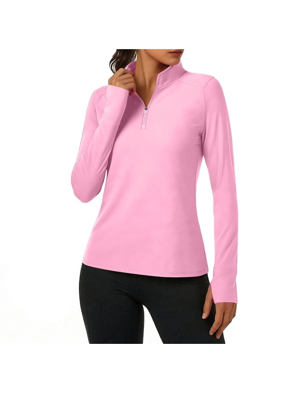 Tsesme Women’s Sun Shirt with 1/4 Zip Long Sleeve Lightweight Sun Protection Tops Summer Quick Dry Pullover Shirt ,Pinks,S