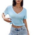 thumbnail image 1 of Tsesme Women's T-Shirts Cropped Short Sleeve V-Neck Casual Oversized Shirt Summer Breathable Comfy Tops, 1 of 6