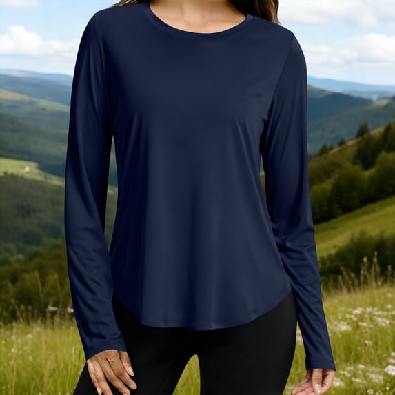 Tsesme Women's Upf 50+ Sun Shirts, Long Sleeve Sun Protection Shirts for Outdoor Hiking Workout Rash Guard,Navy,XL