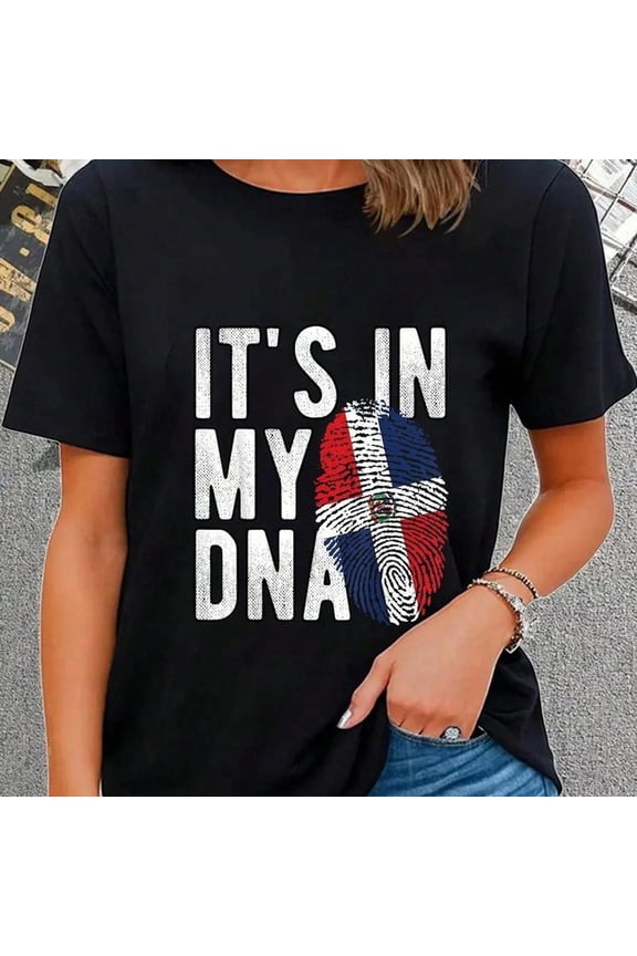 [Tshirt]100% Cotton It's In My DNA Dominican Republic Hispanic Heritage Month tshirt Round Neck Short Sleeve tshirt Women's Men's Graphic tee