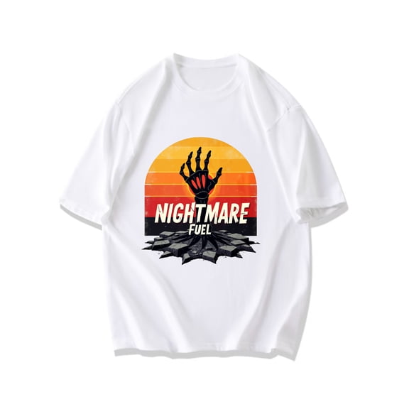 Tshirt Black Nightmare Fuel Skeleton Hand Sunset Graphic For Halloween Party And Casual Wear