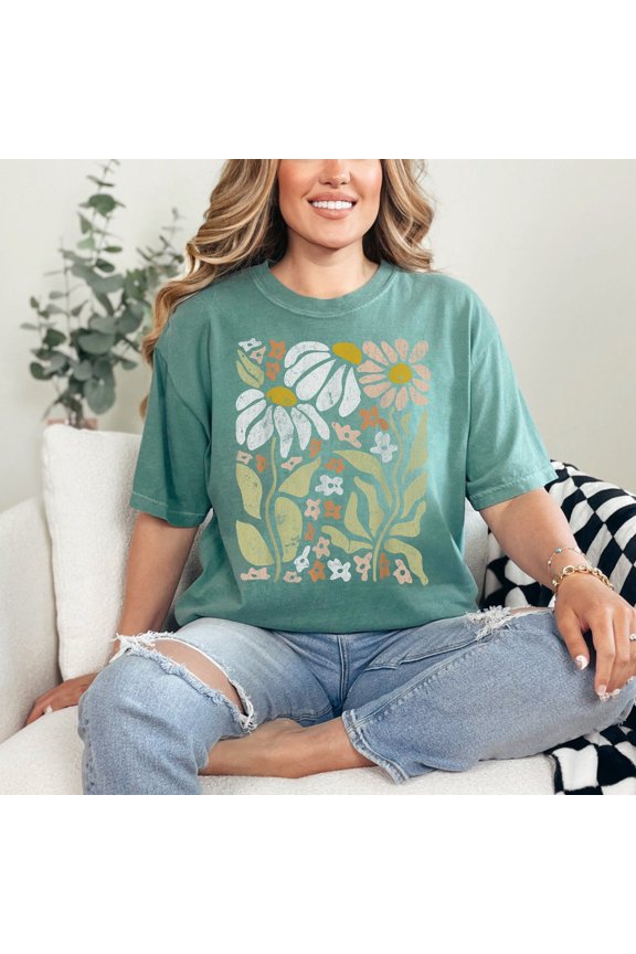 Tshirt Boho Wildflowers Cottagecore Vintage Botanical Pastel Floral Nature Garden Lover T-Shirt