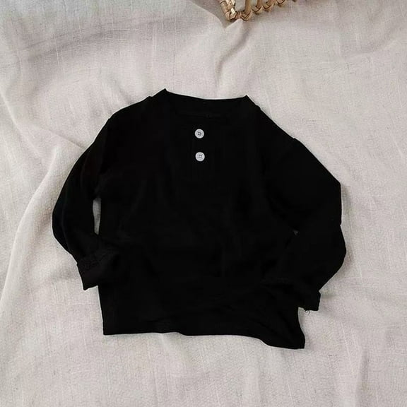 Tshirt Boys Black Long Sleeve Shirts for Boys Crew Neck Basic Tees Fall Tops Tops for Girls 6-9 Months