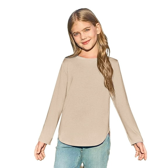 Tshirt Boys Khaki Long Sleeve Shirt Girls Girls Crew Neck Casual Basic Tees Fall Tops Boys Size 6-7 Years Clothes