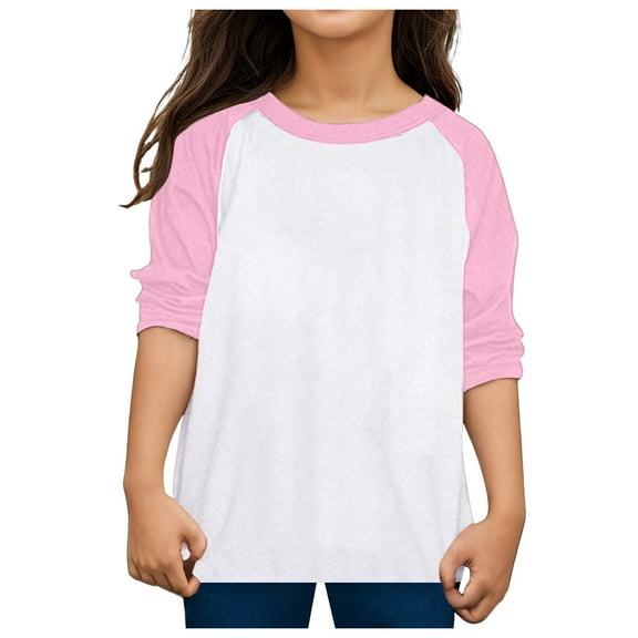 Tshirts for Girls Pink Long Sleeve Shirts Kids Crew Neck Basic Tees Fall Tops Boys 5-6 Years Clothes