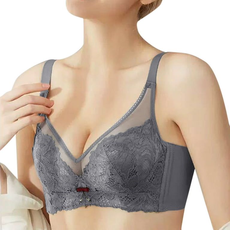 Tshirt Bras For Women No Underwire Lace Underwire Lace Floral Unlined Plus  Size Full Coverage Grey Wireless T-Shirt Bra 36/80B