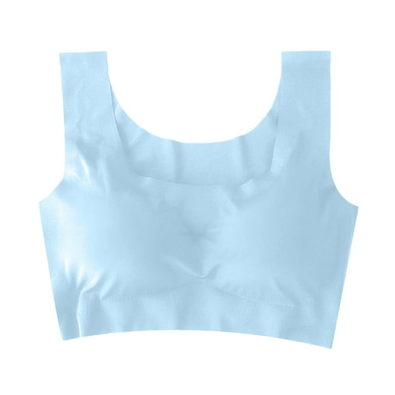 Tshirt Bras for Women Seamless Wire Free High Support 360 Stretch Longline Sport Bra Push Up Bra Full Coverage Underwear Blue 34