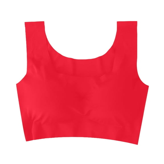 Tshirt Bras for Women Seamless Wire Free High Support 360 Stretch Longline Sport Bra Push Up Bra Full Coverage Underwear Red 38
