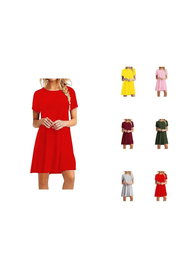 Tshirt Dress Women Short Sleeve Crewneck Loose Fit Flowy Mini Dresses Summer Casual House Dress Lounge Dresses