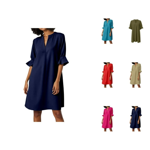 Tshirt Dress Women Summer Casual Flared Short Sleeve V Neck Lightweight Mini Dresses T Shirt Dresses for Women
