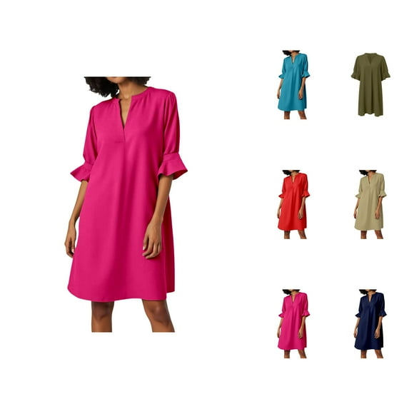 Tshirt Dress Women Summer Casual Flared Short Sleeve V Neck Lightweight Mini Dresses T Shirt Dresses for Women