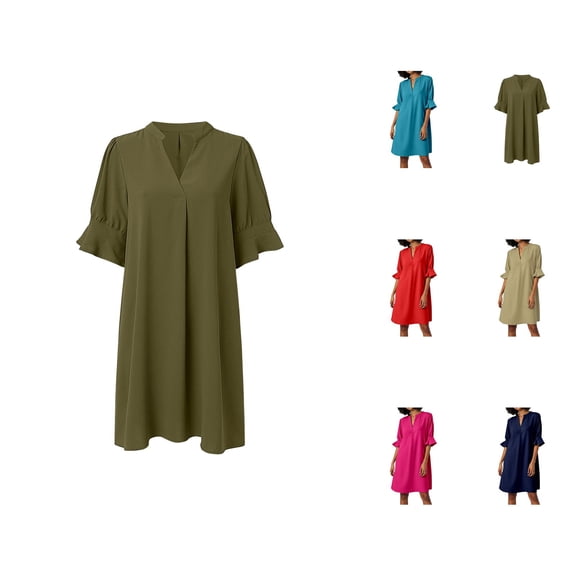 Tshirt Dress Women Summer Casual Flared Short Sleeve V Neck Lightweight Mini Dresses T Shirt Dresses for Women