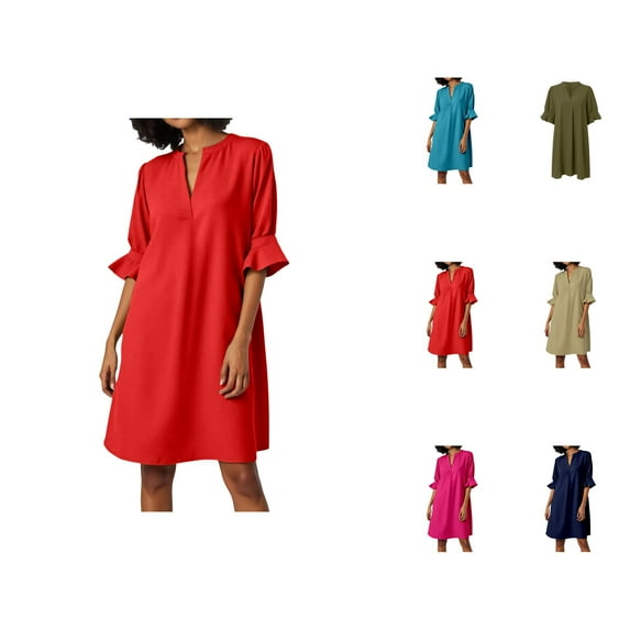 Tshirt Dress Women Summer Casual Flared Short Sleeve V Neck Lightweight Mini Dresses T Shirt Dresses for Women