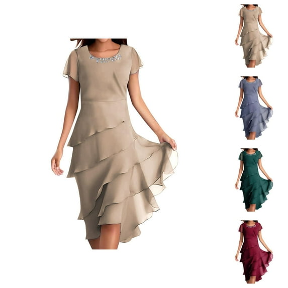 Tshirt Dress Women Summer Chiffon Patchwork Crewneck Short Sleeve Casual Mini Dresses T Shirt Dresses for Women