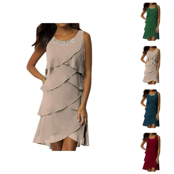 Tshirt Dress Women Summer Chiffon Patchwork Crewneck Sleeveless Casual Mini Dresses T Shirt Dresses for Women