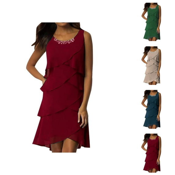 Tshirt Dress Women Summer Chiffon Patchwork Crewneck Sleeveless Casual Mini Dresses T Shirt Dresses for Women