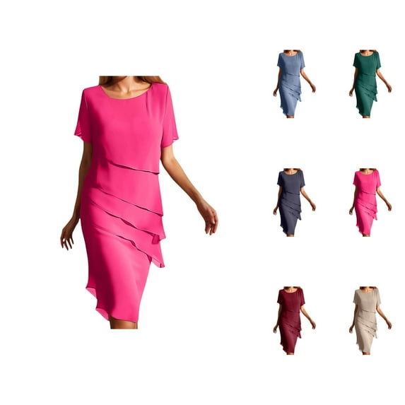 Tshirt Dress Women Summer Chiffon Patchwork Short Sleeve Crewneck Lightweight Dresses T Shirt Dresses for Women