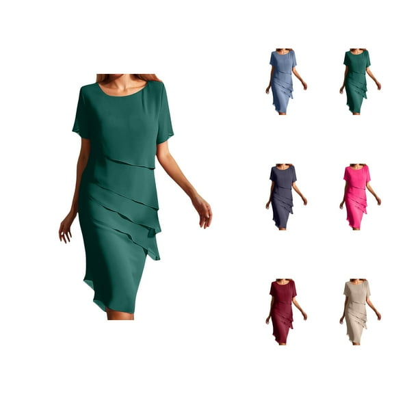 Tshirt Dress Women Summer Chiffon Patchwork Short Sleeve Crewneck Lightweight Dresses T Shirt Dresses for Women