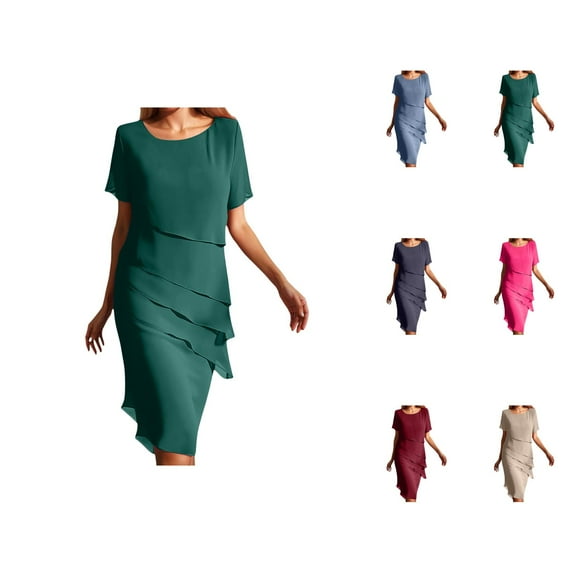 Tshirt Dress Women Summer Chiffon Patchwork Short Sleeve Crewneck Lightweight Dresses T Shirt Dresses for Women