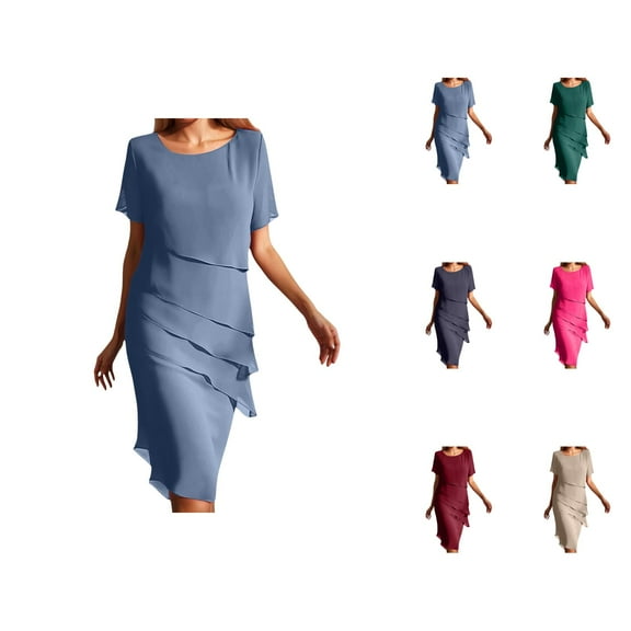 Tshirt Dress Women Summer Chiffon Patchwork Short Sleeve Crewneck Lightweight Dresses T Shirt Dresses for Women