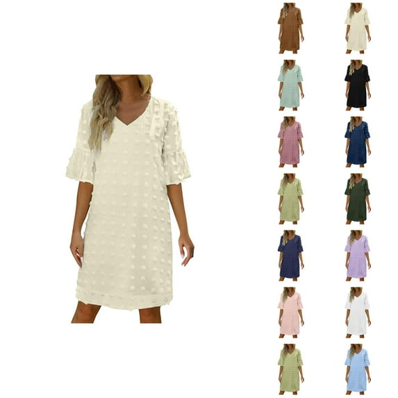 Tshirt Dress Women Summer Chiffon Short Sleeve V Neck Polka Dot Casual Mini Dresses T Shirt Dresses for Women