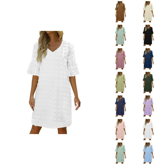 Tshirt Dress Women Summer Chiffon Short Sleeve V Neck Polka Dot Casual Mini Dresses T Shirt Dresses for Women