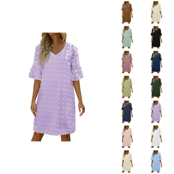 Tshirt Dress Women Summer Chiffon Short Sleeve V Neck Polka Dot Casual Mini Dresses T Shirt Dresses for Women