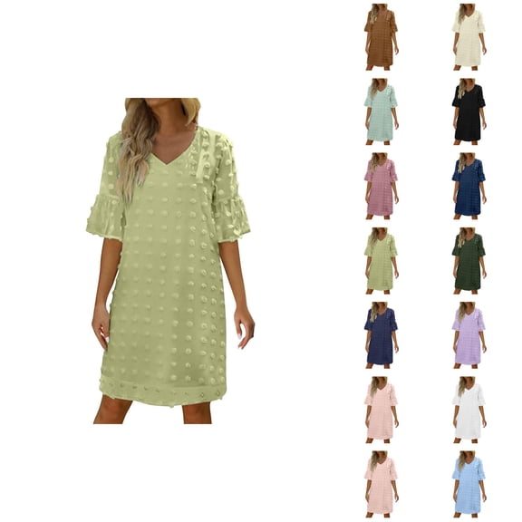 Tshirt Dress Women Summer Chiffon Short Sleeve V Neck Polka Dot Casual Mini Dresses T Shirt Dresses for Women