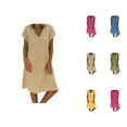 thumbnail image 1 of Tshirt Dress Women Summer Cotton Linen Plus Size Short Sleeve V Neck Knee Length Dresses T Shirt Dresses for Women, 1 of 8