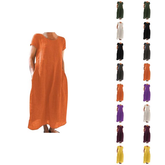 Tshirt Dress Women Summer Cotton Linen Short Sleeve Crewneck Loose Fit Long Maxi Dresses T Shirt Dresses for Women