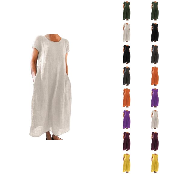 Tshirt Dress Women Summer Cotton Linen Short Sleeve Crewneck Loose Fit Long Maxi Dresses T Shirt Dresses for Women