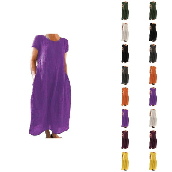 Tshirt Dress Women Summer Cotton Linen Short Sleeve Crewneck Loose Fit Long Maxi Dresses T Shirt Dresses for Women