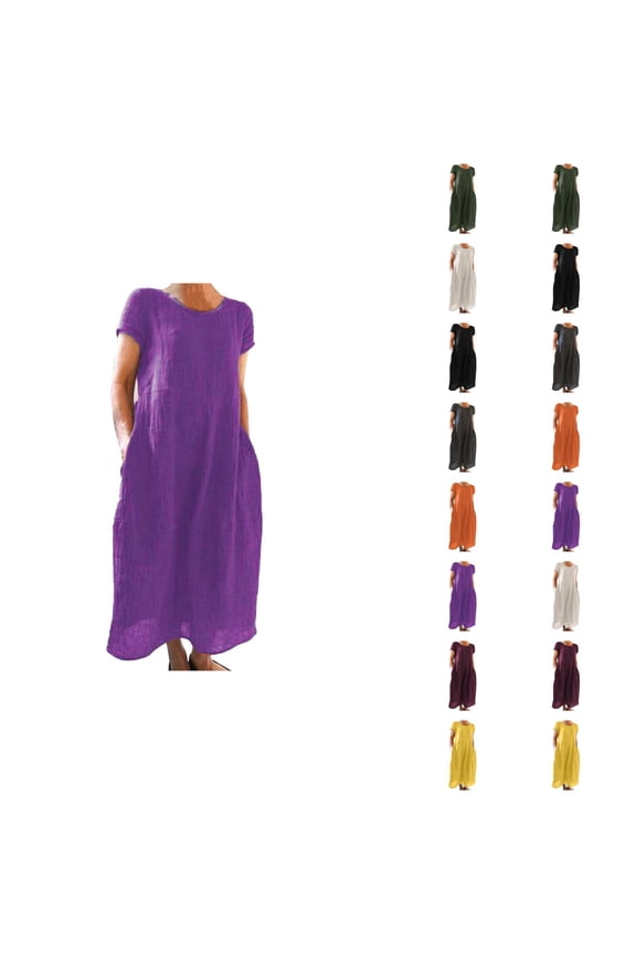Tshirt Dress Women Summer Cotton Linen Short Sleeve Crewneck Loose Fit Long Maxi Dresses T Shirt Dresses for Women