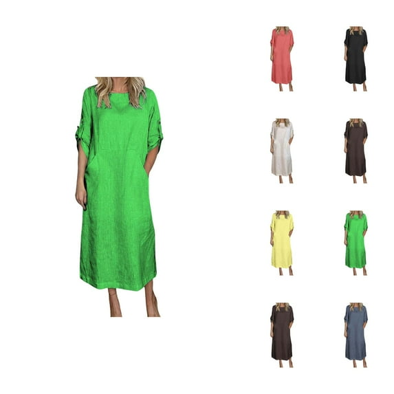 Tshirt Dress Women Summer Loose Fit Casual Short Sleeve Crewneck Midi Dresses with Pockets T Shirt Dresses for Women