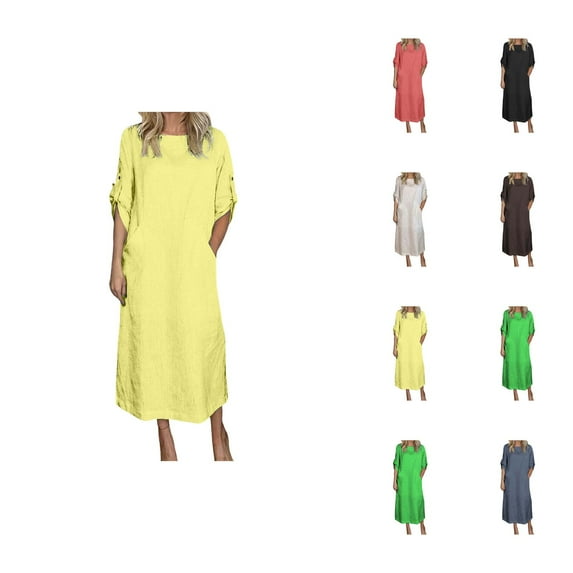 Tshirt Dress Women Summer Loose Fit Casual Short Sleeve Crewneck Midi Dresses with Pockets T Shirt Dresses for Women