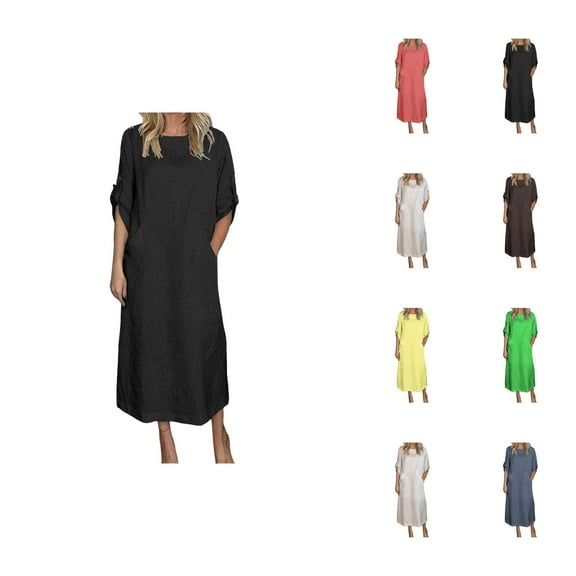 Tshirt Dress Women Summer Loose Fit Casual Short Sleeve Crewneck Midi Dresses with Pockets T Shirt Dresses for Women