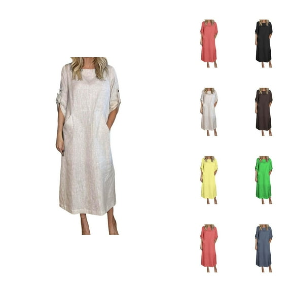 Tshirt Dress Women Summer Loose Fit Casual Short Sleeve Crewneck Midi Dresses with Pockets T Shirt Dresses for Women