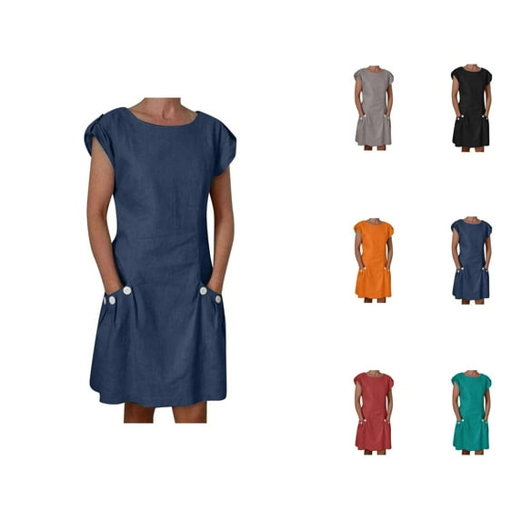 Tshirt Dress Women Summer Loose Fit Short Sleeve Crewneck Casual Mini Dresses with Pockets T Shirt Dresses for Women