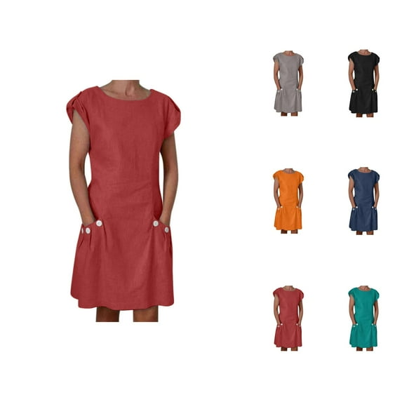 Tshirt Dress Women Summer Loose Fit Short Sleeve Crewneck Casual Mini Dresses with Pockets T Shirt Dresses for Women