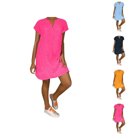 Tshirt Dress Women Summer Plus Size Short Sleeve V Neck Loose Fit Casual Mini Dresses T Shirt Dresses for Women