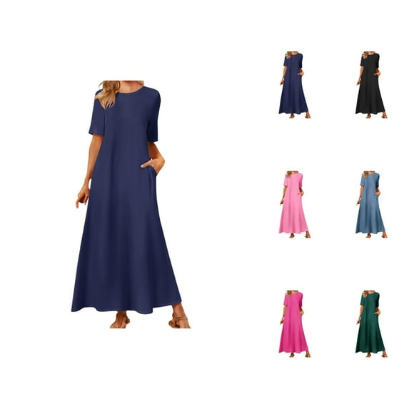 Tshirt Dress Women Summer Short Sleeve Crewneck A Line Casual Maxi Dresses with Pockets T Shirt Dresses for Women