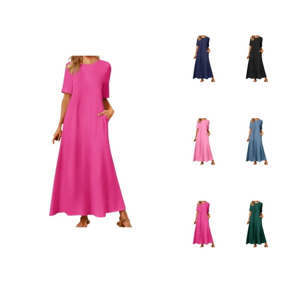 Tshirt Dress Women Summer Short Sleeve Crewneck A Line Casual Maxi Dresses with Pockets T Shirt Dresses for Women