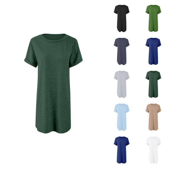 Tshirt Dress Women Summer Short Sleeve Crewneck Curved Hem Mini Dresses with Pockets T Shirt Dresses for Women
