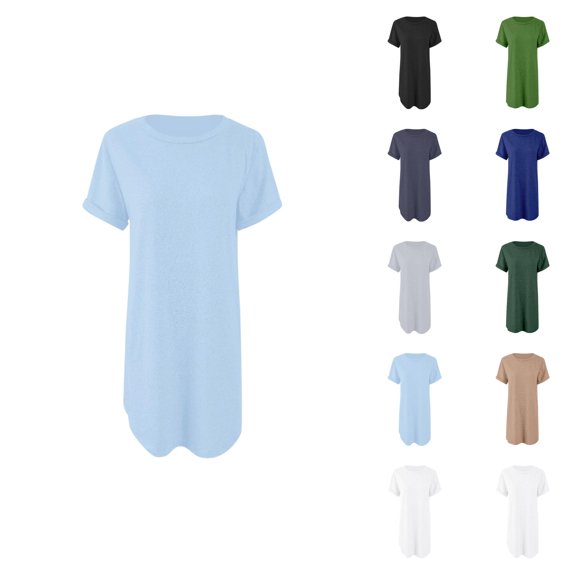 Tshirt Dress Women Summer Short Sleeve Crewneck Curved Hem Mini Dresses with Pockets T Shirt Dresses for Women