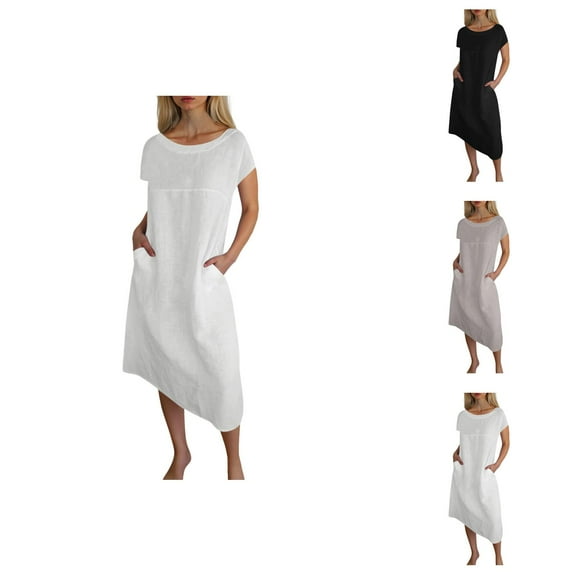 Tshirt Dress Women Summer Short Sleeve Crewneck Cute Casual Midi Dresses with Pockets T Shirt Dresses for Women