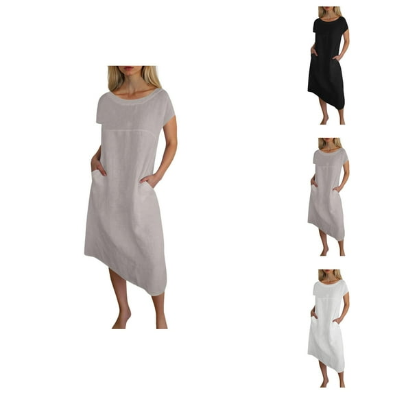 Tshirt Dress Women Summer Short Sleeve Crewneck Cute Casual Midi Dresses with Pockets T Shirt Dresses for Women