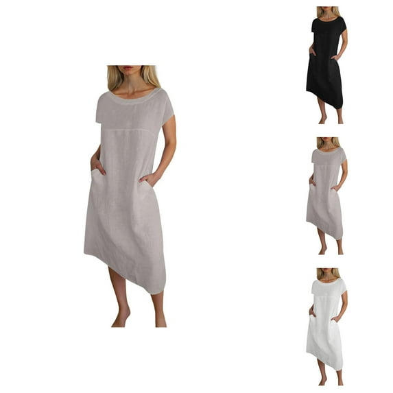 Tshirt Dress Women Summer Short Sleeve Crewneck Cute Casual Midi Dresses with Pockets T Shirt Dresses for Women